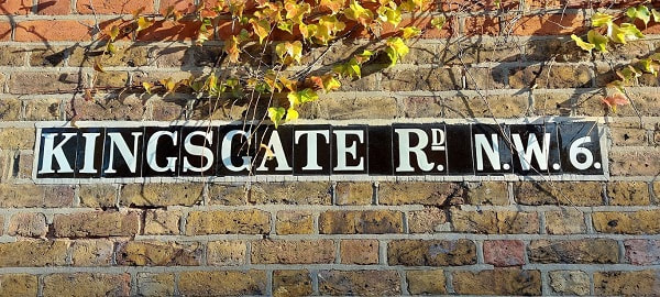 Kingsgate Road, NW6 old sign made with tiles