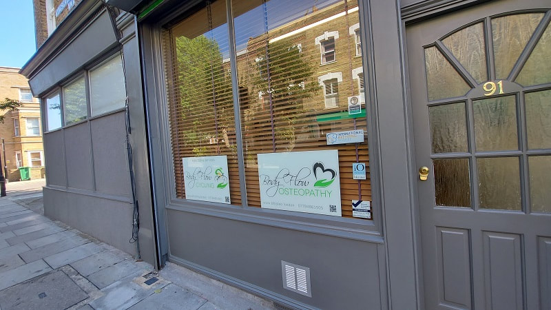 Body Flow Osteopathy clinic at 91 Kingsgate Road, NW6 4JY 