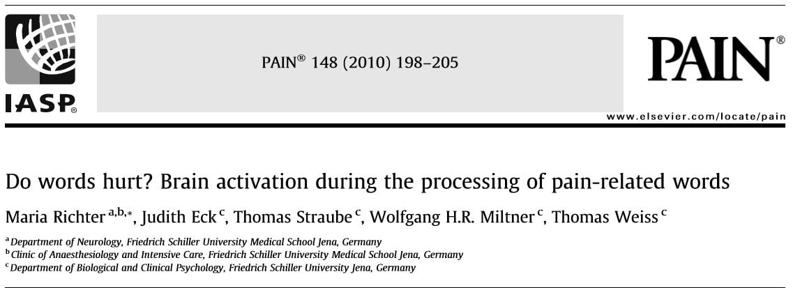Pain journal: research title. Do words hurt? Brain activation during the processing of pain-related words.